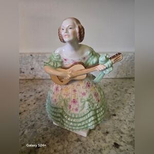 Vintage Herend Mrs Dery Figurine with Guitar - Green and Floral Design